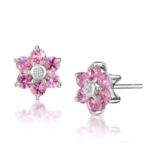 Pink Sapphire 0.78ct and Diamond 9K White Gold Earrings