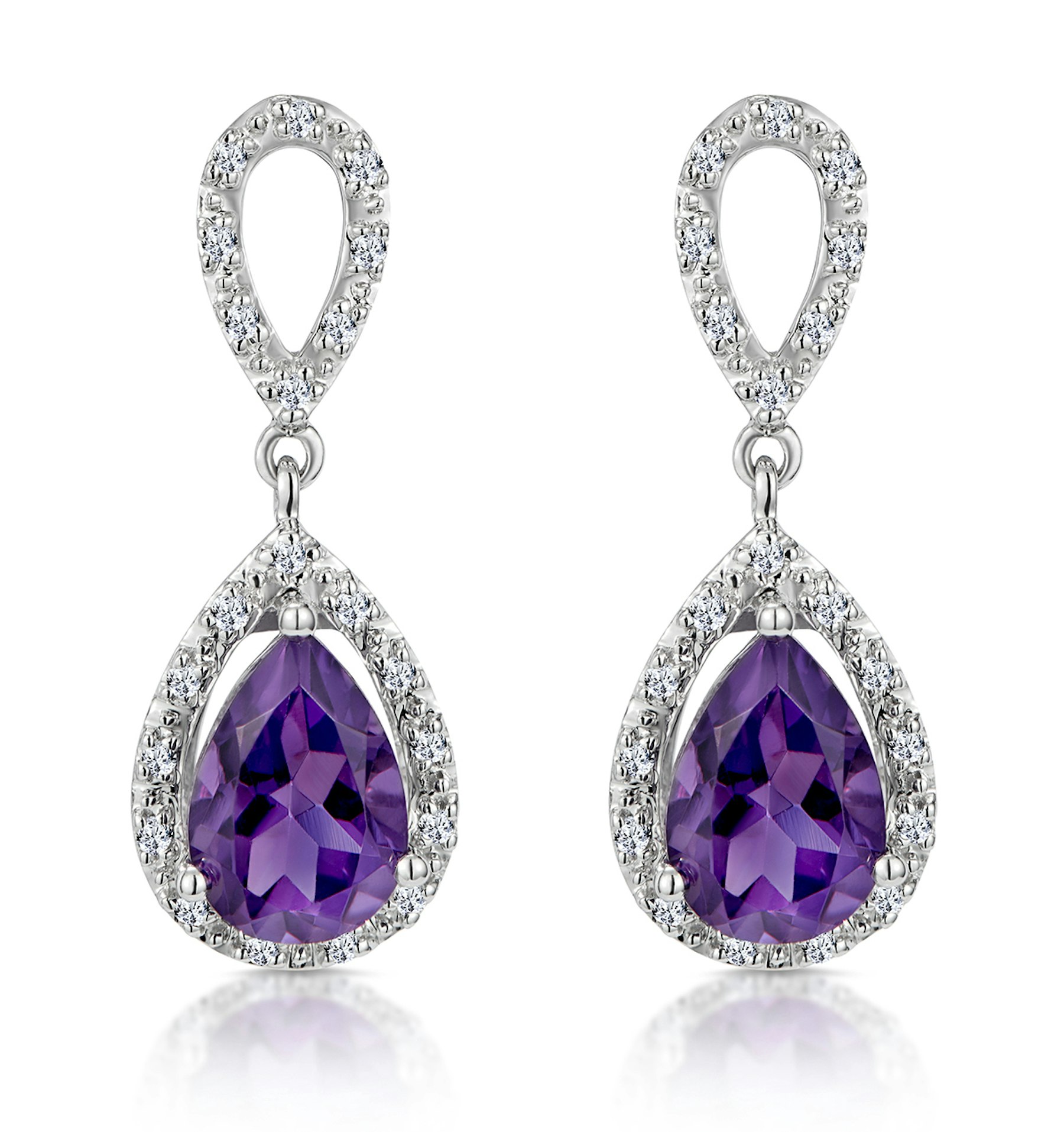 Amethyst 2.47CT And Diamond 9K White Gold Earrings