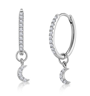 Stellato Diamond Encrusted Hoop Moon Earrings 0.11ct in 9K White Gold