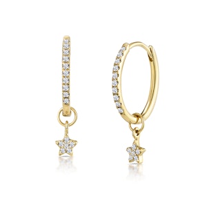 Stellato Diamond Encrusted Huggie Star Charm Earrings 0.12ct in 9K Gold