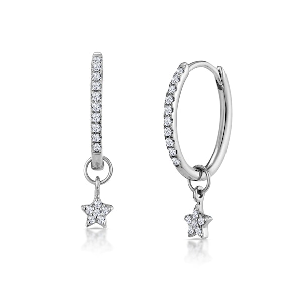Stellato Diamond Encrusted Huggie Star Earrings 0.12ct in 9K White Gold - Image 1