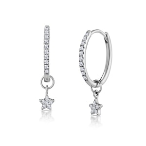 Stellato Diamond Encrusted Huggie Star Earrings 0.12ct in 9K White Gold