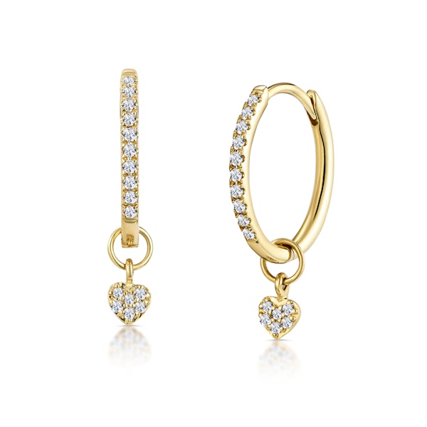 Stellato Diamond Encrusted Huggie Heart Charm Earrings 0.11ct in 9K Gold - Image 1