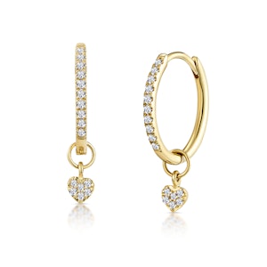 Stellato Diamond Encrusted Huggie Heart Charm Earrings 0.11ct in 9K Gold