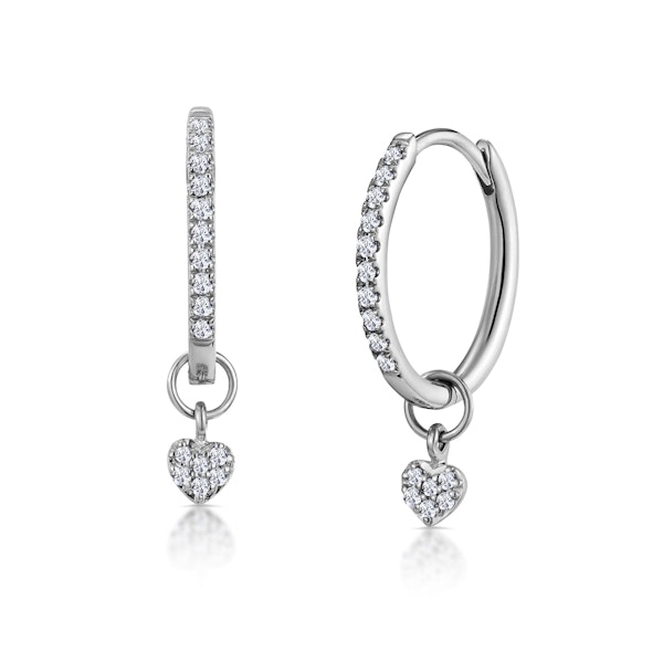 Stellato Diamond Encrusted Huggie Heart Earrings 0.11ct in 9K White Gold - Image 1