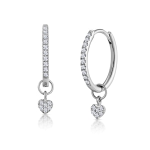 Stellato Diamond Encrusted Huggie Heart Earrings 0.11ct in 9K White Gold