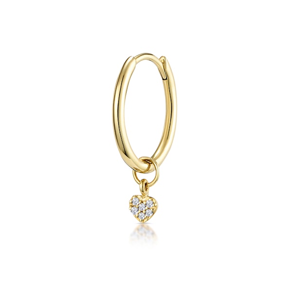 SINGLE Stellato Diamond Heart Charm Hoop Earring in 9K Gold - Image 1