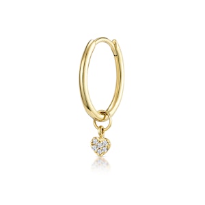 SINGLE Stellato Diamond Heart Charm Hoop Earring in 9K Gold