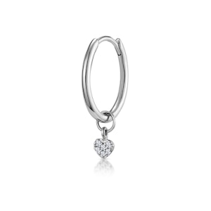 SINGLE Stellato Diamond Heart Charm Huggie Earring in 9K White Gold
