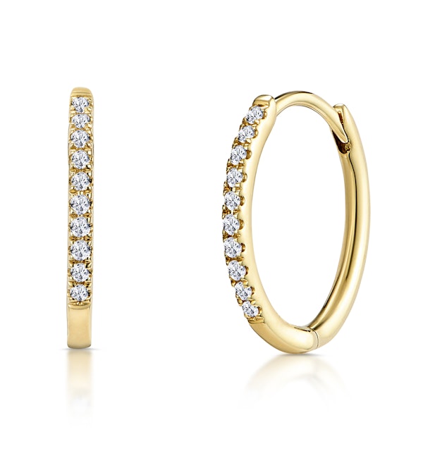 Stellato Diamond Encrusted Hoop Earrings 0.09ct in 9K Gold - image 1
