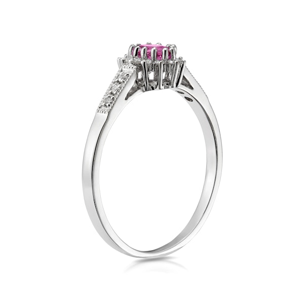 9K White Gold Diamond Pink Sapphire Ring 0.14ct - Image 3