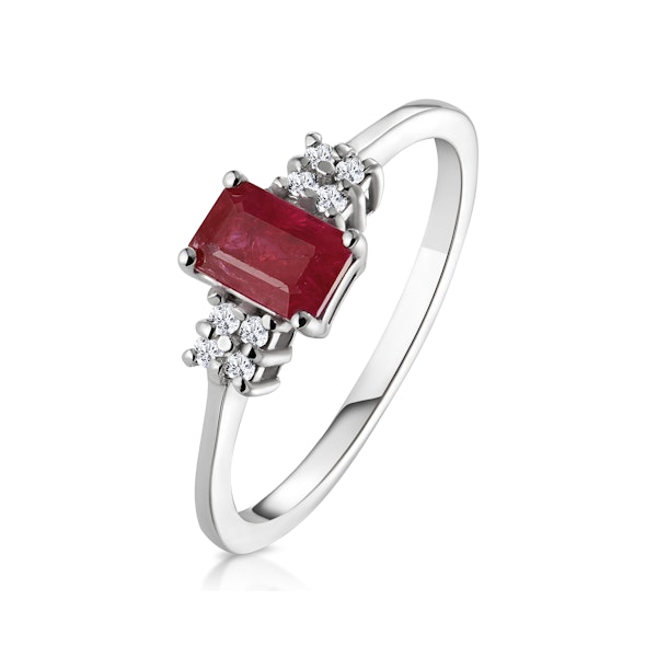 Ruby 6 x 4mm And Diamond 9K White Gold Ring - Image 1