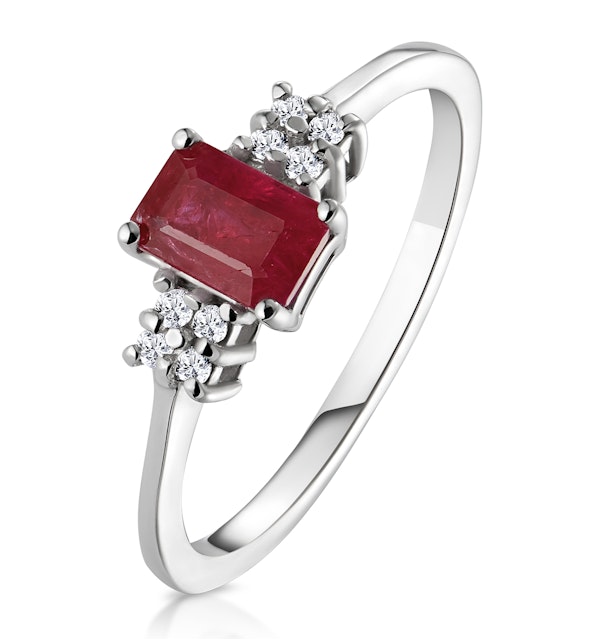 Ruby 6 x 4mm And Diamond 9K White Gold Ring - image 1
