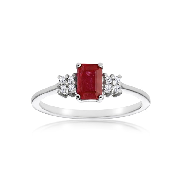 Ruby 6 x 4mm And Diamond 9K White Gold Ring - Image 2