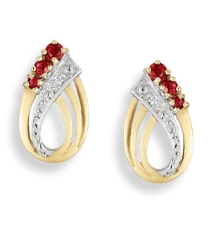 Ruby 0.10CT And Diamond 9K Yellow Gold Earrings