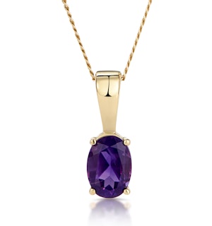 Amethyst 7 x 5mm 9K Yellow Gold Pendant Necklace