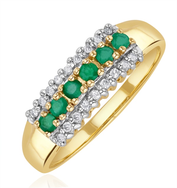 Emerald 0.38ct And Diamond 9K Gold Ring - image 1