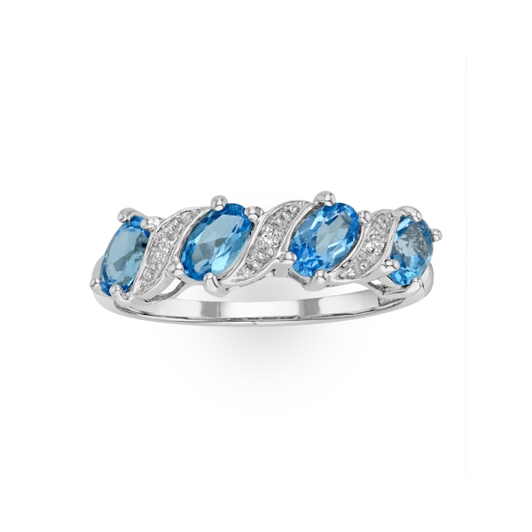 Blue Topaz 0.98CT And Diamond 9K White Gold Ring - Image 2