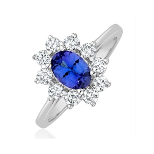 Tanzanite 7 x 5mm And 0.50ct Diamond 18K White Gold Ring FET25-VY