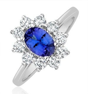Tanzanite 7 x 5mm And 0.50ct Diamond 18K White Gold Ring  FET25-VY