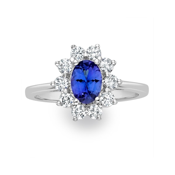 Tanzanite 7 x 5mm And 0.50ct Diamond 18K White Gold Ring FET25-VY - Image 2