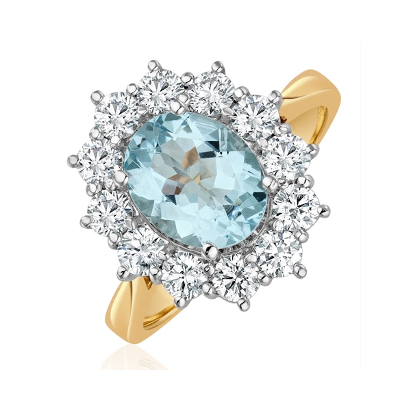 Aquamarine 1.7ct and Diamond 1.00ct Cluster Ring in 18K Gold - Image 1