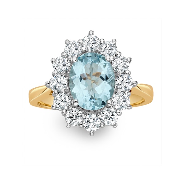 Aquamarine 1.7ct and Diamond 1.00ct Cluster Ring in 18K Gold - Image 2