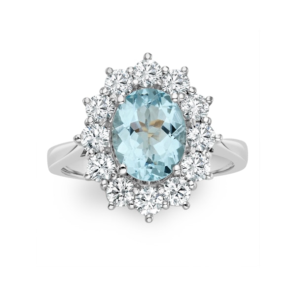 Aquamarine 1.7ct and Diamond 1.00ct Cluster Ring in 18K White Gold - Image 2