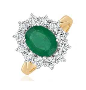 Emerald 1.95CT And Diamond 1.00ct Cluster Ring in 18K Gold