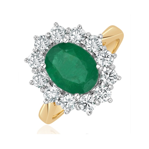 Emerald 1.95CT And Lab Diamond 1.00ct Cluster Ring in 18K Gold - Image 1