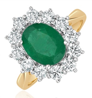 Emerald 1.95CT And Diamond 1.00ct Cluster Ring in 18K Gold