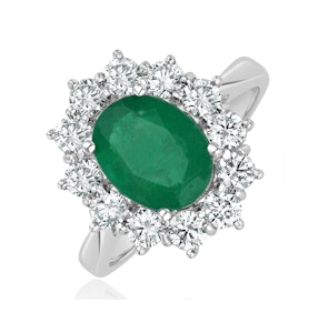 Emerald 1.95CT And Diamond 1.00ct Cluster Ring in 18K White Gold