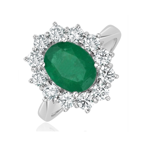 Emerald 1.95CT And Lab Diamond 1.00ct Cluster Ring in 18K White Gold - Image 1