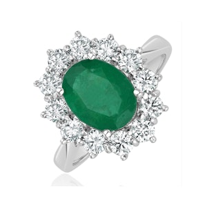 Emerald 1.95CT And Diamond 1.00ct Cluster Ring Set in Platinum