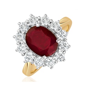 Ruby 2.40ct And Diamond 1.00ct Cluster Ring in 18K Gold - Size T