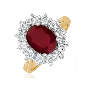 Ruby 2.40ct And Lab Diamond 1.00ct Cluster Ring in 18K Gold