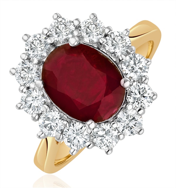 Ruby 2.40ct And Diamond 1.00ct Cluster Ring in 18K Gold - image 1