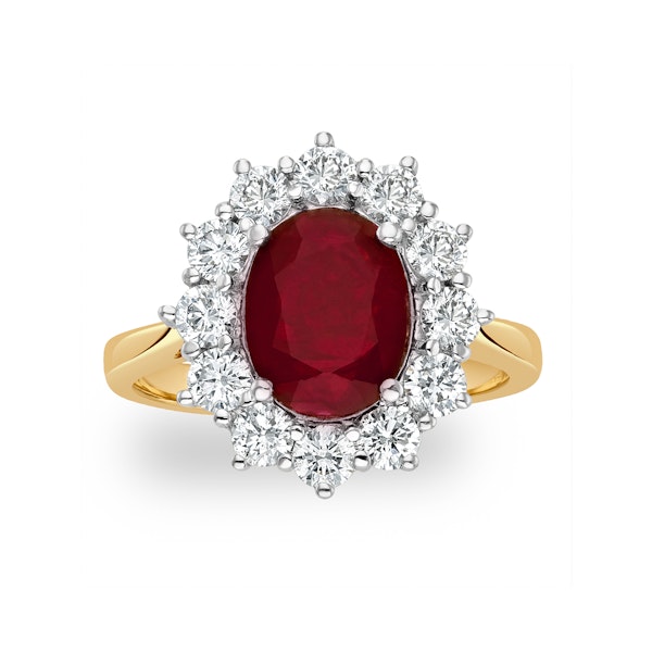 Ruby 2.40ct And Diamond 1.00ct Cluster Ring in 18K Gold - Image 2
