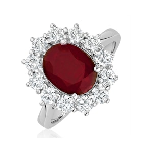 Ruby 2.40ct And Diamond 1.00ct Cluster Ring in 18K White Gold