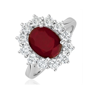 Ruby 2.40ct And Lab Diamond 1.00ct Cluster Ring Set in Platinum