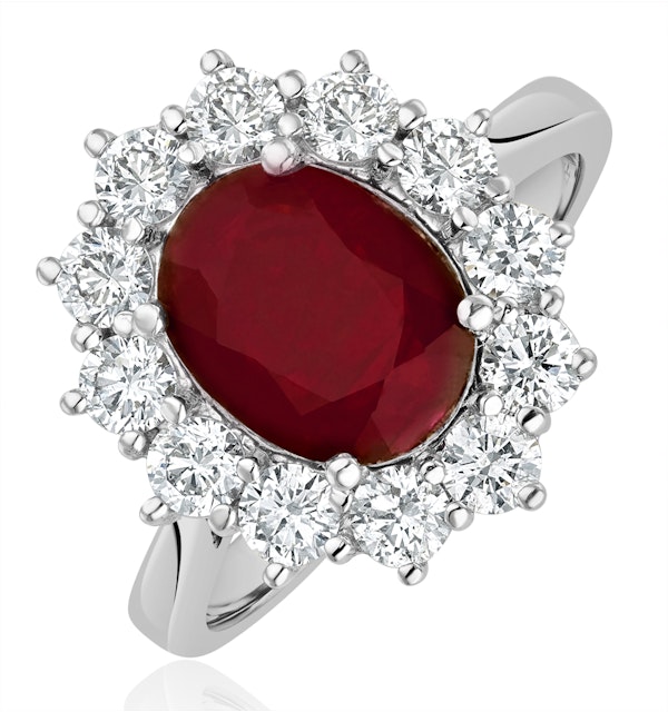 Ruby 2.40ct And Lab Diamond 1.00ct Cluster Ring in 18K White Gold - image 1