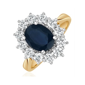 Sapphire 2.3ct And Lab Diamond 1ct Cluster Ring in 18K Gold