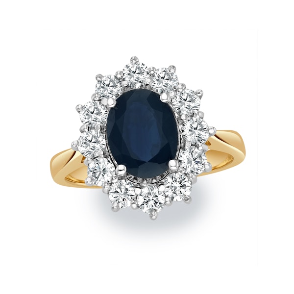 Sapphire 2.3ct And Lab Diamond 1ct Cluster Ring in 18K Gold - Image 2