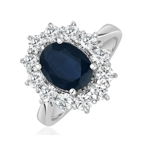 Sapphire 2.3ct And Lab Diamond 1ct Cluster Ring in Platinum
