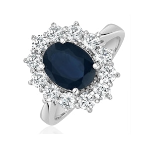 Sapphire 2.3ct And Lab Diamond 1ct Cluster Ring in 18K White Gold