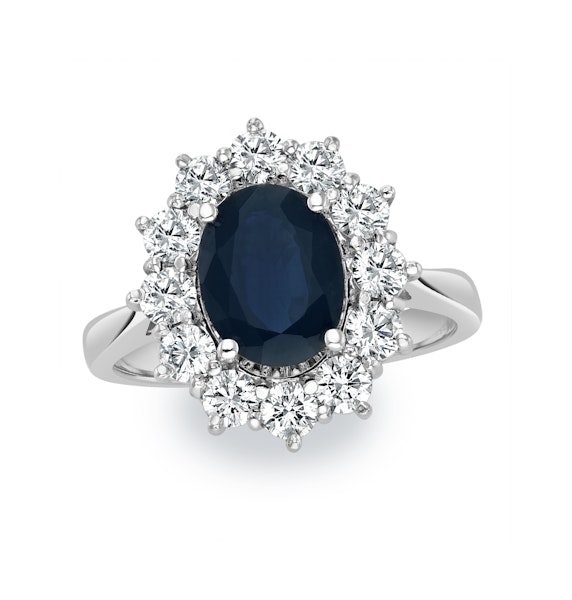 Sapphire 2.3ct And Diamond 1ct Cluster Ring in Platinum - Image 2