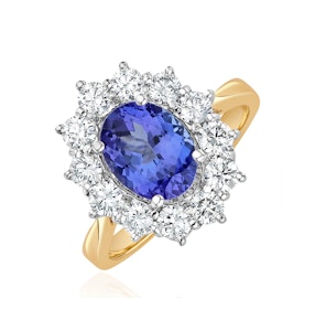 Tanzanite 1.7ct And Diamond 1ct Cluster Ring in 18K Gold