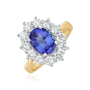 Tanzanite 1.7ct And Lab Diamond 1ct Cluster Ring in 18K Gold