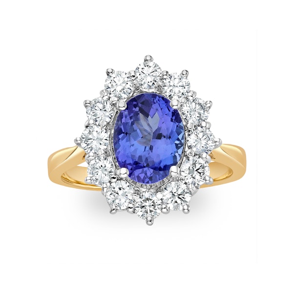 Tanzanite 1.7ct And Lab Diamond 1ct Cluster Ring in 18K Gold - Image 2