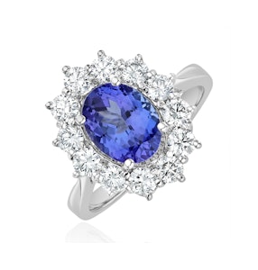 Tanzanite 1.7ct And Lab Diamond 1ct Cluster Ring in 18K White Gold